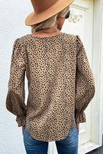 Load image into Gallery viewer, Leopard Print Ruffle Puff Sleeves Crew Neck Blouse
