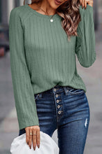 Load image into Gallery viewer, Green Ribbed Round Neck Knit Long Sleeve Top
