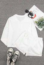 Load image into Gallery viewer, White Ribbed Zipper Sweatshirt and High Waist Shorts Set
