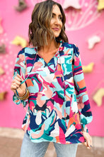 Load image into Gallery viewer, Multicolor Abstract Print Frill Tie V Neck Long Sleeve Blouse

