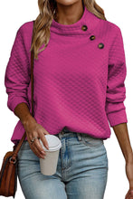 Load image into Gallery viewer, Rose Quilted Buttoned Neckline Stand Neck Pullover Sweatshirt
