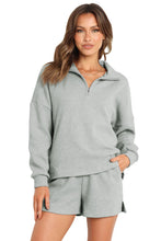 Load image into Gallery viewer, Gray Ribbed Zipper Sweatshirt and High Waist Shorts Set
