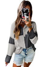 Load image into Gallery viewer, Gray Colorblock Seamed Ribbed Henley Hoodie
