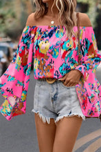 Load image into Gallery viewer, Rose Abstract Floral Print Off-shoulder Bell Sleeve Blouse
