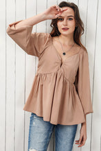 Load image into Gallery viewer, Notched V-Neck Smocked Back Peplum Blouse
