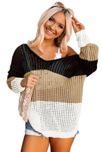 Load image into Gallery viewer, Color Block Eyelet Long Sleeve Twisted Back Knit Top
