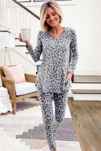 Load image into Gallery viewer, Leopard Animal Print V Neck Pullover and Pants Lounge Set
