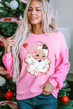 Load image into Gallery viewer, Pink Shiny Father Christmas Graphic Sequin Long Sleeve Top
