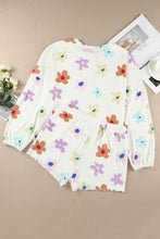 Load image into Gallery viewer, White Floral Long Sleeve Henley Top and Drawstring Shorts Set
