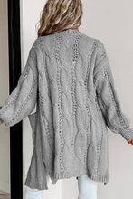 Load image into Gallery viewer, Gray Ribbed Trim Eyelet Cable Knit Cardigan
