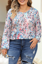 Load image into Gallery viewer, Multicolor Plus Size Floral Print Round Neck Long Sleeve Blouse
