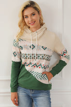 Load image into Gallery viewer, Blackish Green Geometric Color Block Patchwork Hoodie
