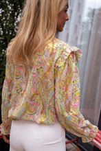 Load image into Gallery viewer, Yellow Paisley Print Ruffled Trim Boho Shirt
