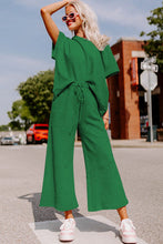 Load image into Gallery viewer, Dark Green Textured Loose Fit T Shirt and Drawstring Pants Set
