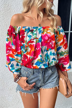 Load image into Gallery viewer, Multicolor Floral Print Off Shoulder Wide Sleeve Blouse
