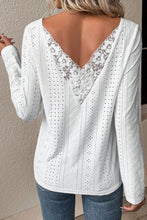 Load image into Gallery viewer, White Floral Lace Splicing Eyelet Long Sleeve Top
