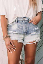 Load image into Gallery viewer, Bleached Wash Distressed Denim Shorts
