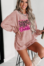 Load image into Gallery viewer, Pink Merry Christmas Letter Graphic Corded Sweatshirt
