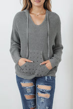 Load image into Gallery viewer, Gray Rivet Kangaroo Pocket Hooded Sweater
