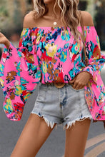 Load image into Gallery viewer, Rose Abstract Floral Print Off-shoulder Bell Sleeve Blouse
