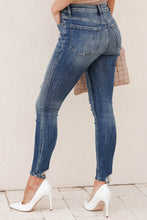 Load image into Gallery viewer, Sky Blue Asymmetric Button Zip Fly Distressed Skinny Jeans
