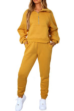 Load image into Gallery viewer, Yellow Half Zip Sweatshirt and Sweatpants Sports Set
