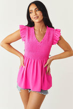 Load image into Gallery viewer, Smocked Ruffle Flutter Sleeve Peplum Blouse
