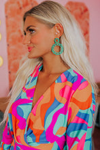 Load image into Gallery viewer, Multicolor Abstract Print Wrap V Neck Puff Sleeve Dress
