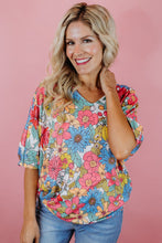 Load image into Gallery viewer, Multicolor Floral Print V Neck Half Sleeve Blouse
