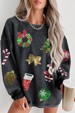 Load image into Gallery viewer, Black Sequined Christmas Graphic Corded Sweatshirt
