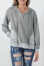 Load image into Gallery viewer, Gray Contrast Patchwork Pullover Casual Hoodie
