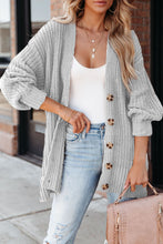 Load image into Gallery viewer, Gray Buttoned Front Drop Shoulder Knitted Cardigan
