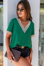 Load image into Gallery viewer, Lace Trim V Neck Short Sleeve Blouse
