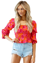 Load image into Gallery viewer, Floral Puff Half Sleeve Square Neck Smock Peplum Blouse
