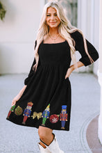 Load image into Gallery viewer, Black Sequined Christmas Nutcracker Square Neck Mini Dress
