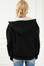 Load image into Gallery viewer, Black Sherpa Hooded Thumbhole Sleeve Zip Up Jacket
