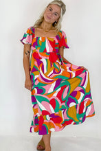 Load image into Gallery viewer, Abstract Print Square Neck Flowy Midi Dress
