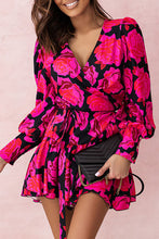 Load image into Gallery viewer, Floral Print V Neck Wrap Bishop Sleeve Ruffle Tiered Mini Dress
