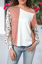 Load image into Gallery viewer, Apricot Colorblock Leopard Sleeve Patchwork Top
