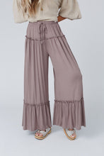 Load image into Gallery viewer, Khaki Frilled Drawstring High Waist Wide Leg Pants
