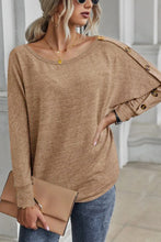 Load image into Gallery viewer, Khaki Solid Color Button Decor Dolman Sleeve Top
