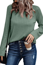 Load image into Gallery viewer, Green Ribbed Round Neck Knit Long Sleeve Top
