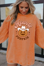 Load image into Gallery viewer, Orange Howdy Pumpkin Halloween Graphic Corded Sweatshirt
