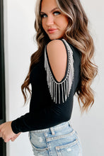 Load image into Gallery viewer, Rhinestone Fringed Cold Shoulder Long Sleeve Bodysuit
