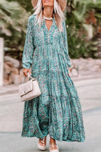 Load image into Gallery viewer, Sky Blue Bohemian Paisley Print Long Sleeve Tiered Maxi Dress
