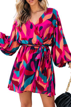 Load image into Gallery viewer, Abstract Printed Belted Puff Sleeve Mini Dress
