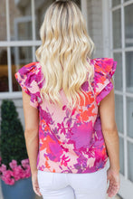 Load image into Gallery viewer, Floral Flutter Sleeves Frilled Neck Blouse
