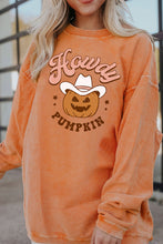 Load image into Gallery viewer, Orange Howdy Pumpkin Halloween Graphic Corded Sweatshirt
