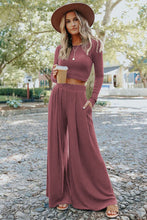 Load image into Gallery viewer, Solid Color Ribbed Crop Top Long Pants Set
