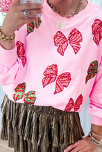 Load image into Gallery viewer, Bonbon Sequin Bowknot Patched Graphic Christmas Sweatshirt
